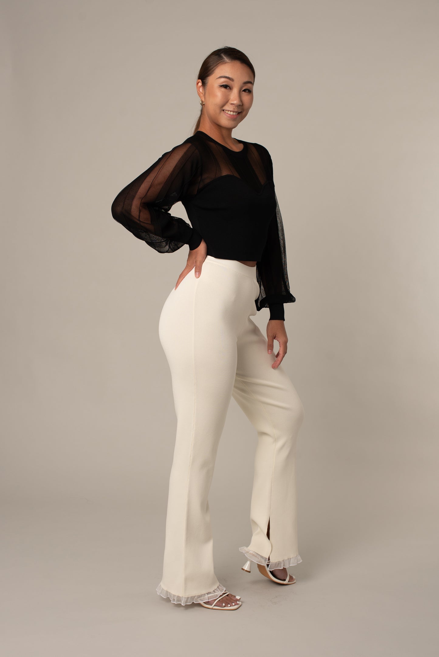 aurea white swan pants, full, clothes for athletic women