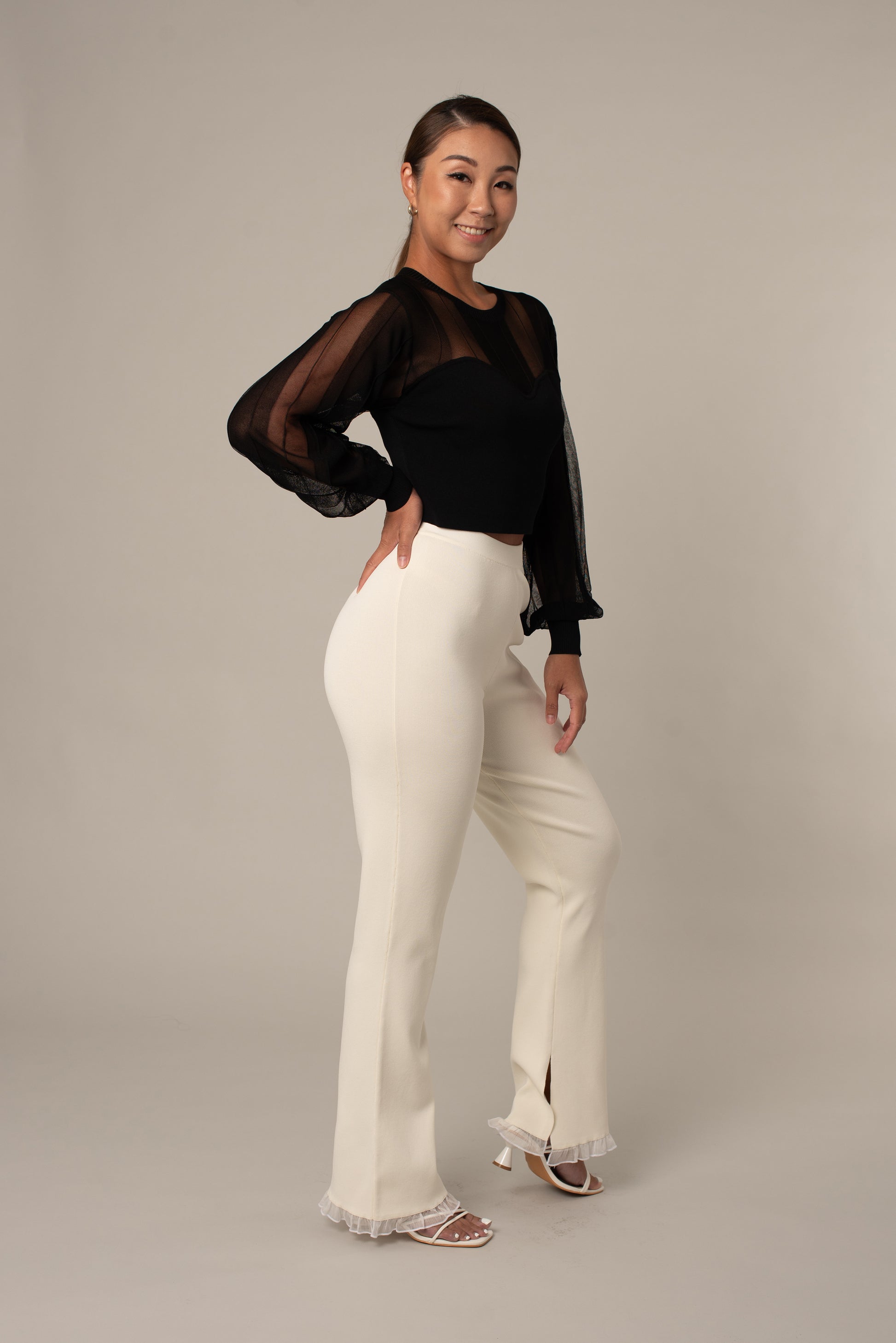 aurea white swan pants, full, clothes for athletic women